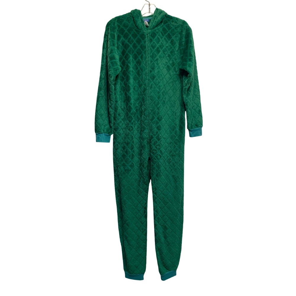 Saint Eve Kids Dinosaur Union Suit L 14/16 Green Fleece Hooded Pajamas Costume